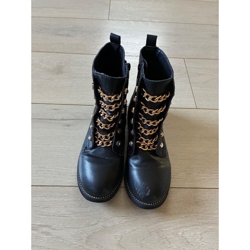 Kurt Geiger London‎ Mini Bax Black Leather Chain Combat Boots Gold Crystal 36 5M